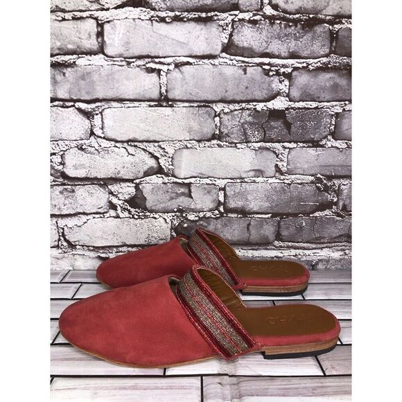 RoHo Red Suede Leather Slip On Beaded Strap Mules Shoes Women’s Sz 43EU/12M US - Picture 1 of 16